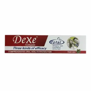 قرمز و سفید خمیر دندان دکسه Dexe مدل Total با تصویر خانواده و برگ نعنا