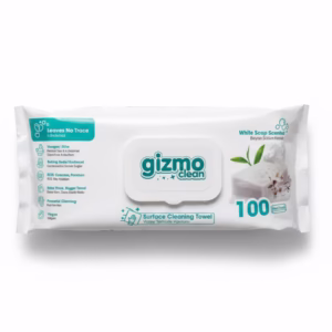 دستمال مرطوب نظافتی گیزمو کلین (Gizmo Clean) بسته ۱۰۰ عددی با رایحه صابون سفید و فرمولاسیون حاوی سرکه و جوش‌شیرین.