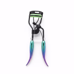 Titanum mermaid tail eyelash curler with green silicone replacement pad and metallic teal handles