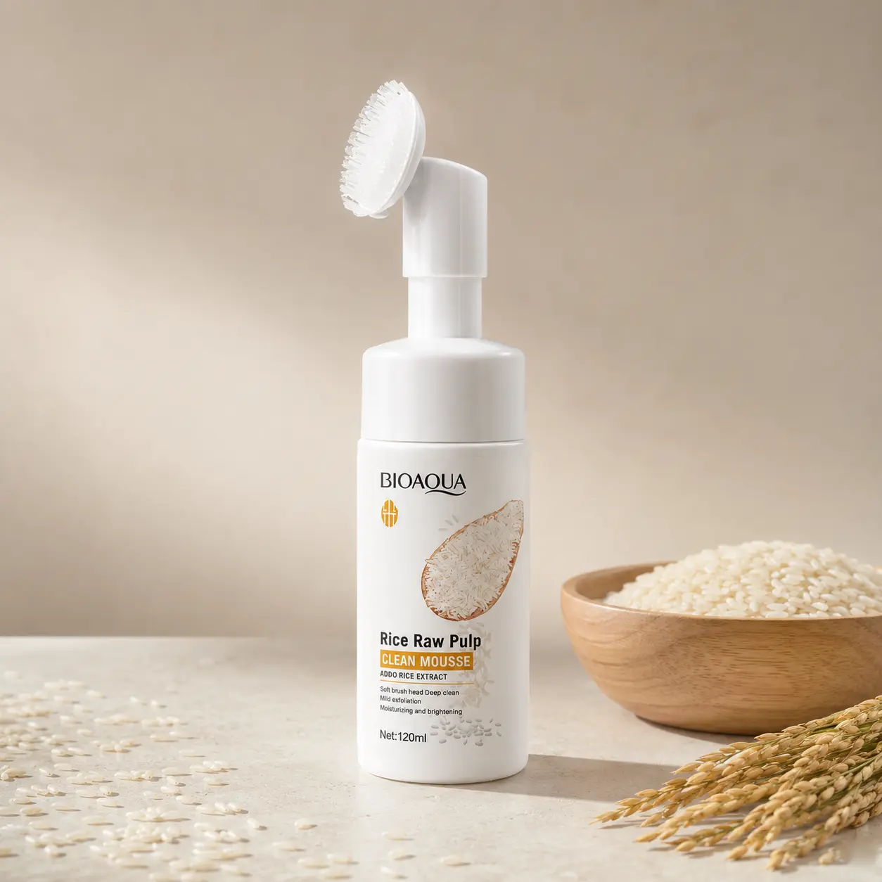 Bioaqua Rice فوم براش دار برنج 120 میل با سری سیلیکونی