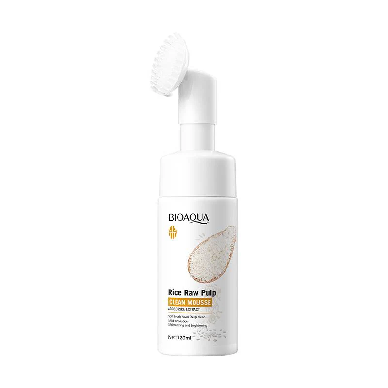 Bioaqua_Rice_Raw_Pulp_Clean_Mousse_Foam_Facial_Cleanser_Brush_120ml_800x فوم براش دار برنج 120 میل