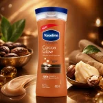 لوسیون بدن وازلین Cocoa Glow حجم ۴۰۰ میل نمای روبه‌رو