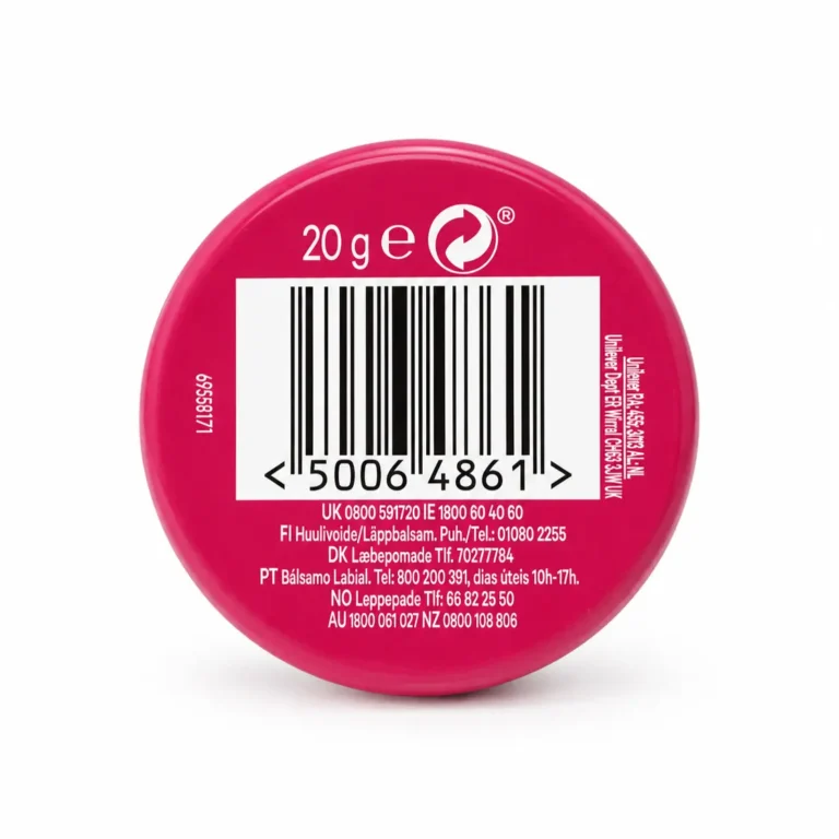 پشت بسته‌بندی بالم لب وازلین Rose Lips با بارکد 50064861