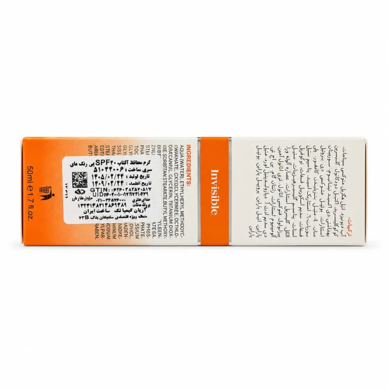 لیبل و ترکیبات کرم ضد آفتاب بی رنگ مای SPF 30 حجم ۵۰ میلی لیتر