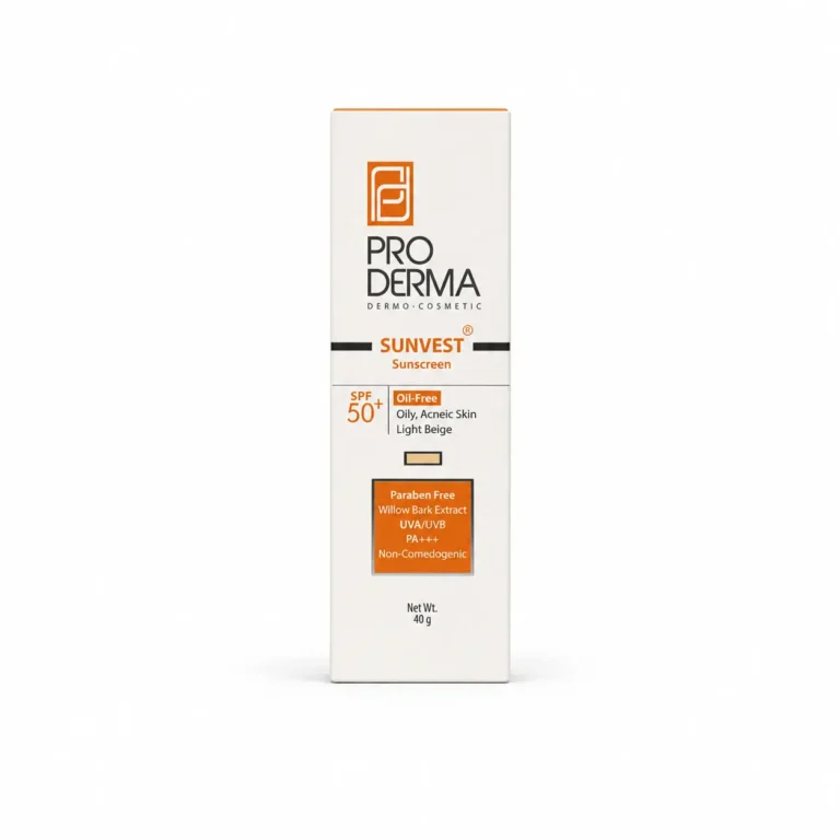 کرم ضد آفتاب رنگی پرودرما سان وست SPF 50 فاقد چربی مناسب پوست چرب و جوش‌دار بژ روشن